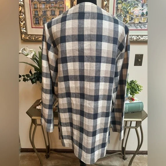 ORVIS 100% IMPORTED LINEN CASUAL CLASSIC BLUE&TAN PLAID BLAZER JACKET SZ 14 - Picture 4 of 14